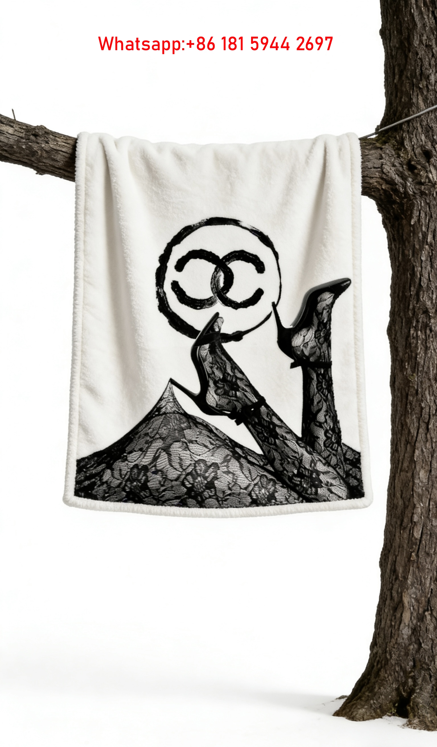Chanel High Heel Lace Flannel Throw Blanket IMG_6893